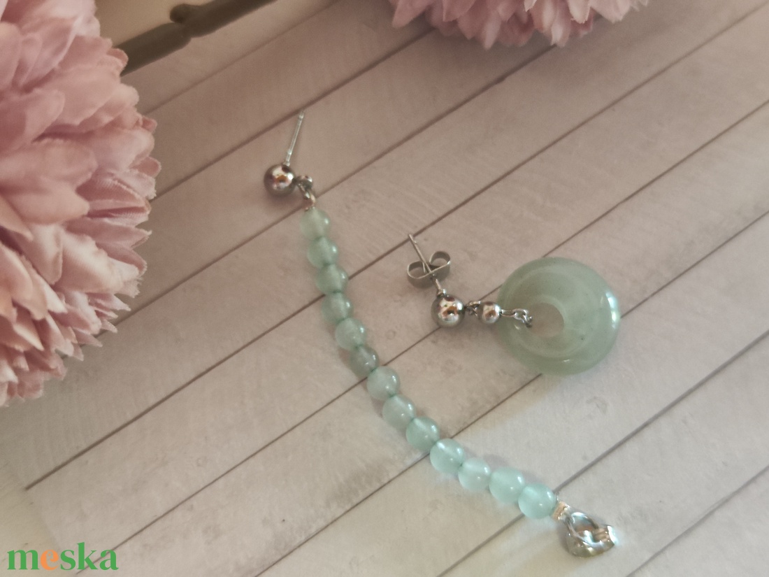 Aszimmetrikus zöld aventurin fülbevaló!  - ékszer - fülbevaló - lógó fülbevaló - Meska.hu