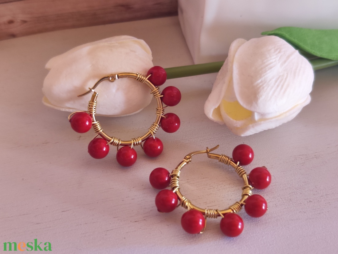 Nemesacél fülbevaló shell pearl gyöngyökkel! - ékszer - fülbevaló - karika fülbevaló - Meska.hu