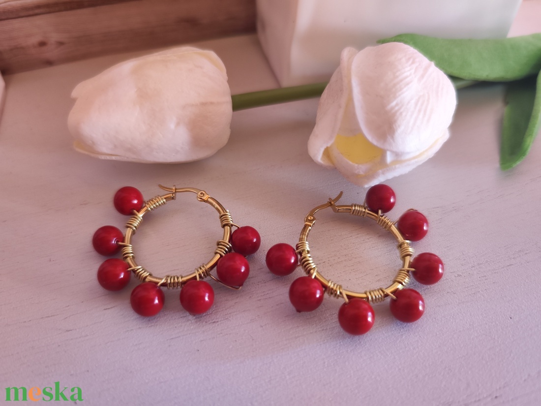 Nemesacél fülbevaló shell pearl gyöngyökkel! - ékszer - fülbevaló - karika fülbevaló - Meska.hu