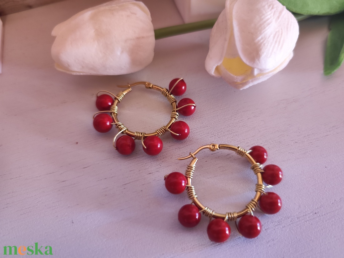 Nemesacél fülbevaló shell pearl gyöngyökkel! - ékszer - fülbevaló - karika fülbevaló - Meska.hu