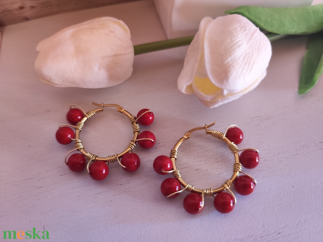 Nemesacél fülbevaló shell pearl gyöngyökkel! - ékszer - fülbevaló - karika fülbevaló - Meska.hu