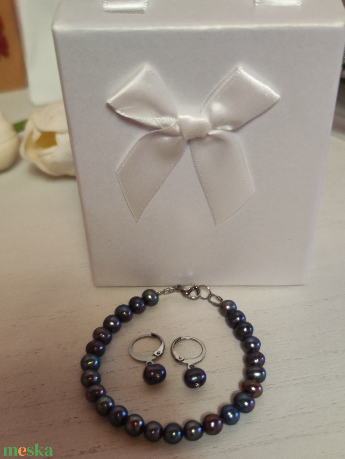 Különleges tenyésztett gyöngy ékszer szett díszdobozban! - ékszer - ékszerszett - Meska.hu