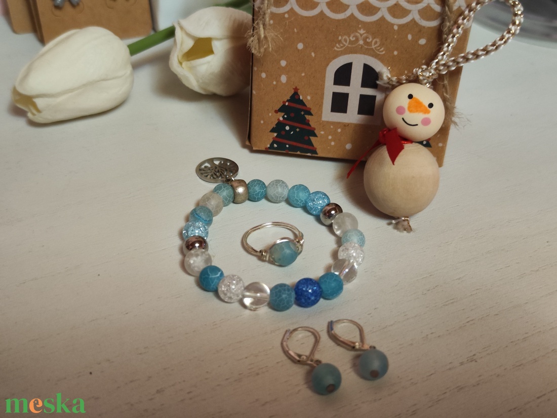 Elegáns Achát karkötő, fülbevaló, gyűrű szett, ajándék dísszel! - ékszer - ékszerszett - Meska.hu