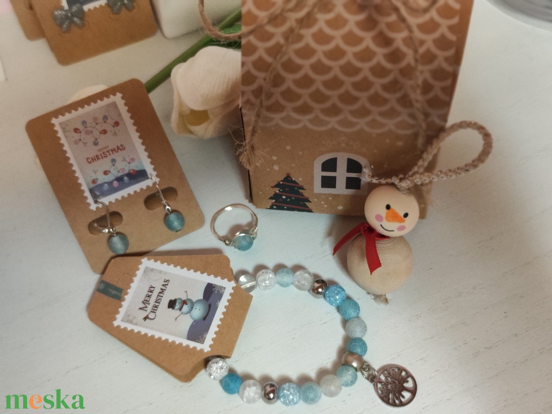 Elegáns Achát karkötő, fülbevaló, gyűrű szett, ajándék dísszel! - ékszer - ékszerszett - Meska.hu