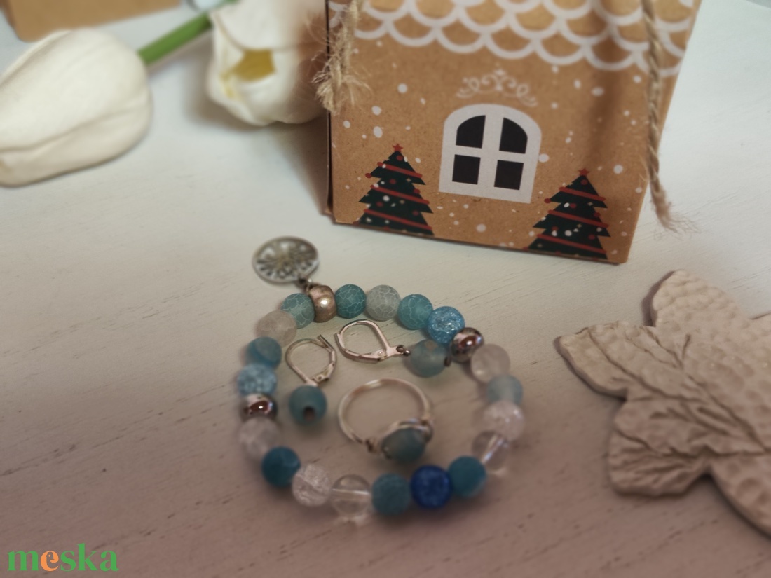 Elegáns Achát karkötő, fülbevaló, gyűrű szett, ajándék dísszel! - ékszer - ékszerszett - Meska.hu