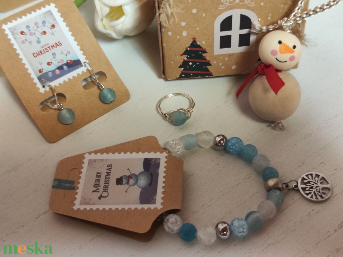 Elegáns Achát karkötő, fülbevaló, gyűrű szett, ajándék dísszel! - ékszer - ékszerszett - Meska.hu