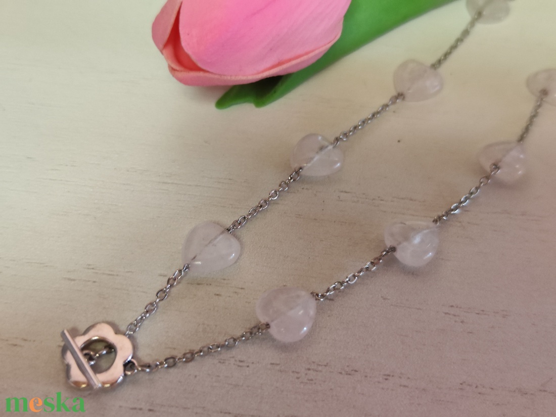 Rózsakvarc szív nemesacél nyaklánc! - ékszer - nyaklánc - gyöngyös nyaklánc - Meska.hu