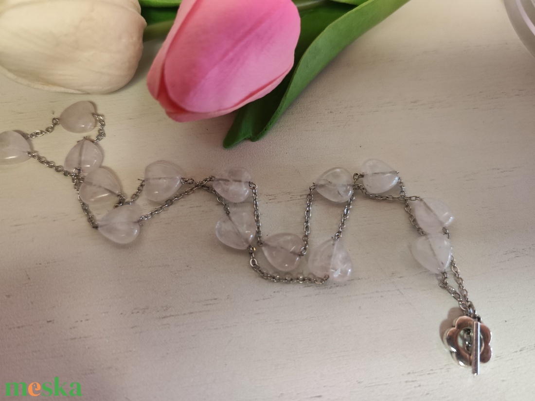 Rózsakvarc szív nemesacél nyaklánc! - ékszer - nyaklánc - gyöngyös nyaklánc - Meska.hu