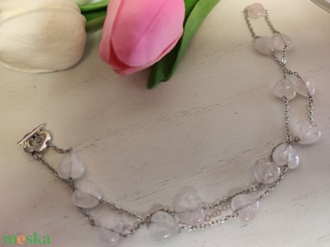 Rózsakvarc szív nemesacél nyaklánc! - ékszer - nyaklánc - gyöngyös nyaklánc - Meska.hu