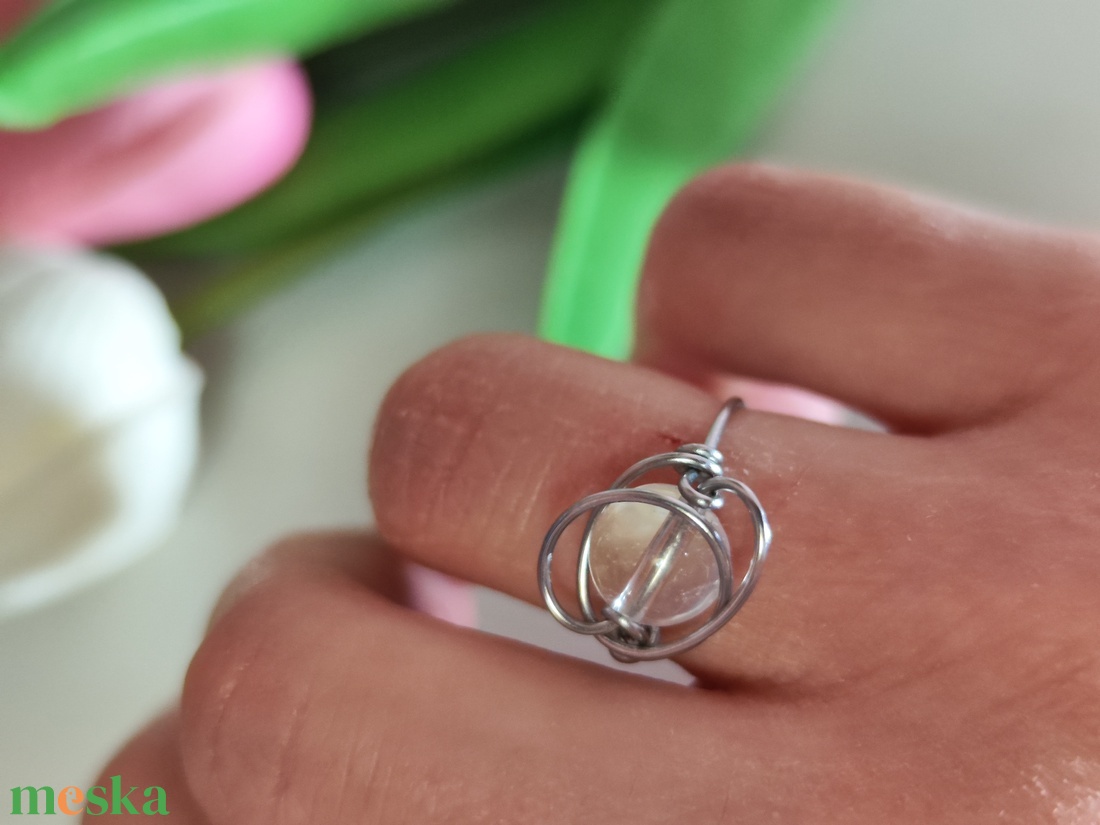 Nemesacél gyűrű hegyikristály gyönggyel. - ékszer - gyűrű - gyöngyös gyűrű - Meska.hu