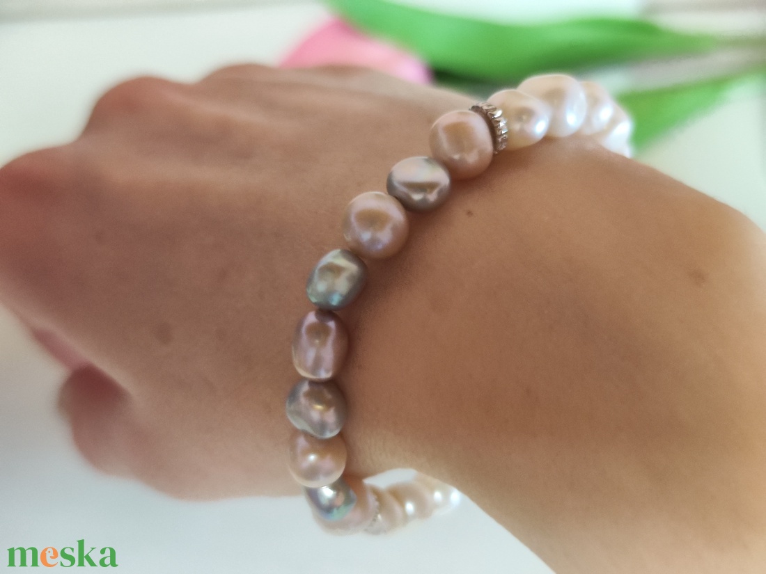 Édesvízi tenyésztett gyöngy, elegáns karkötő! - ékszer - karkötő - ásványkarkötő - Meska.hu