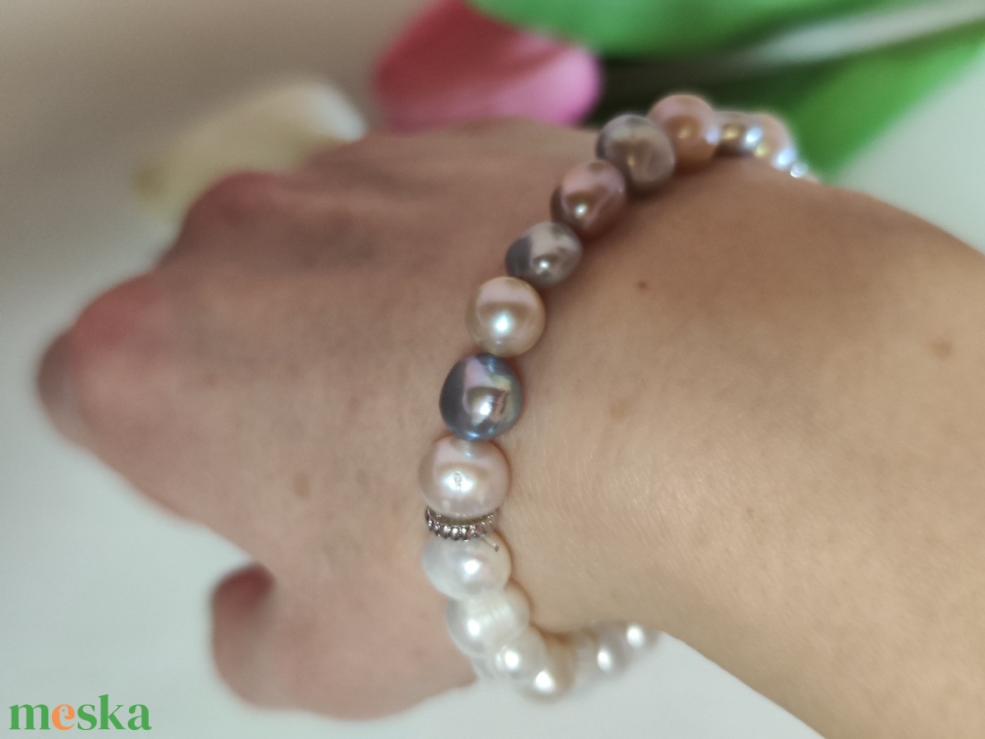 Édesvízi tenyésztett gyöngy, elegáns karkötő! - ékszer - karkötő - ásványkarkötő - Meska.hu