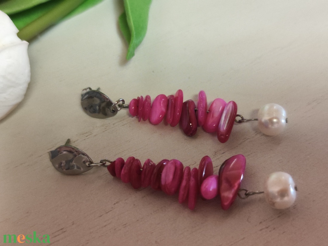 Ragyogó nemesacél fülbevaló természetes kincsekkel!  - ékszer - fülbevaló - lógó fülbevaló - Meska.hu