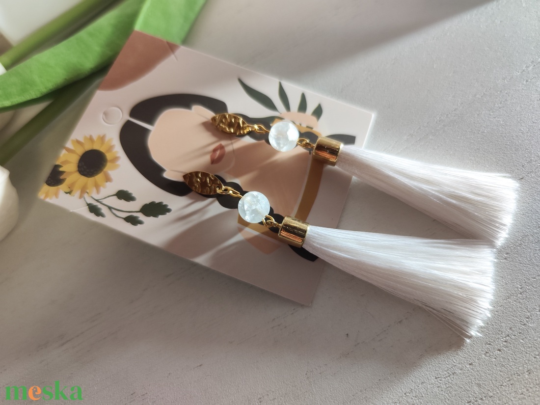 Elegáns matt hegyikristály rojtos fülbevaló! - ékszer - fülbevaló - rojtos fülbevaló - Meska.hu