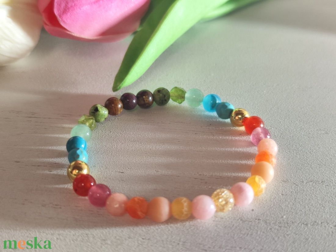 Tavaszi Színharmónia Ásványkarkötő � Rugalmas, 16 cm, 6 mm-es gyöngyök! - ékszer - karkötő - ásványkarkötő - Meska.hu