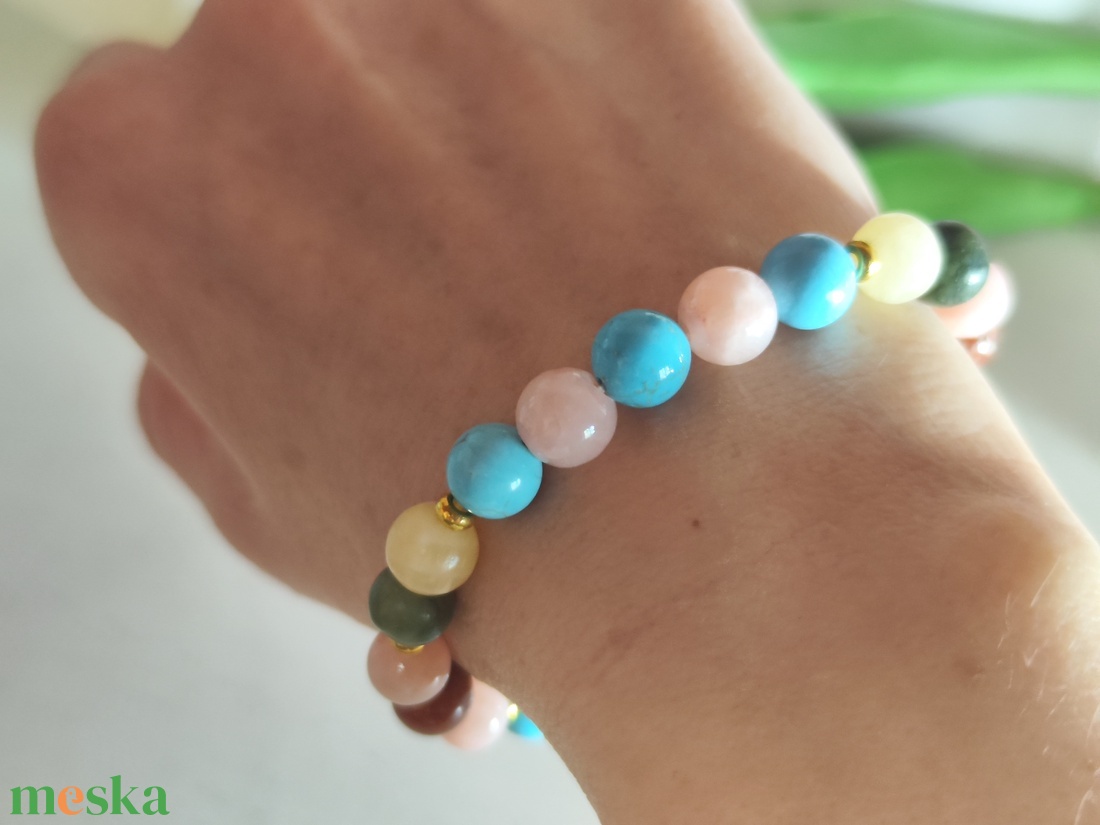 Tavaszi színtípus karkötő, türkinit - jáde harmónia! - ékszer - karkötő - ásványkarkötő - Meska.hu
