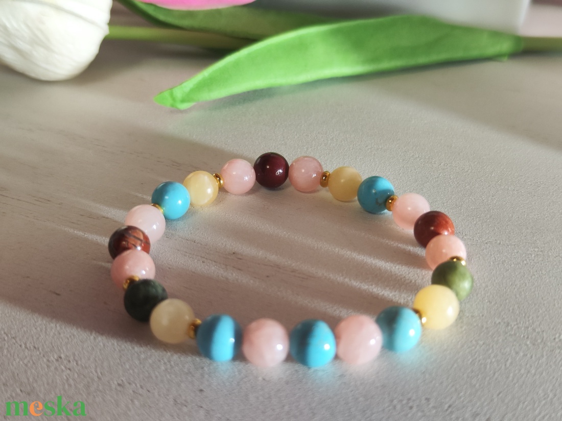 Tavaszi színtípus karkötő, türkinit - jáde harmónia! - ékszer - karkötő - ásványkarkötő - Meska.hu