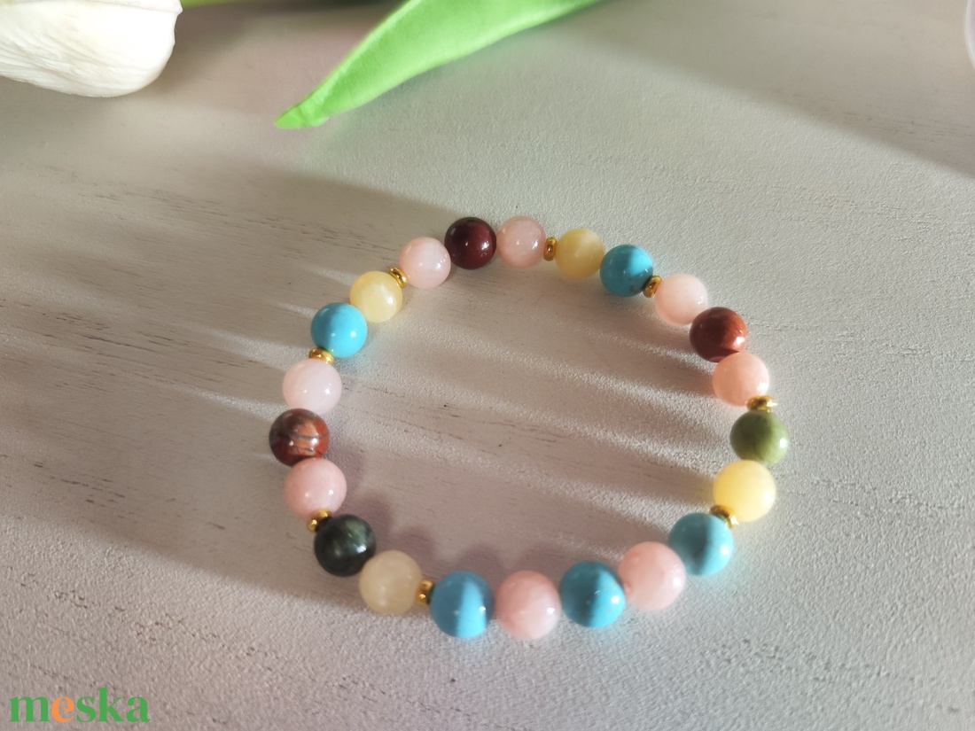 Tavaszi színtípus karkötő, türkinit - jáde harmónia! - ékszer - karkötő - ásványkarkötő - Meska.hu