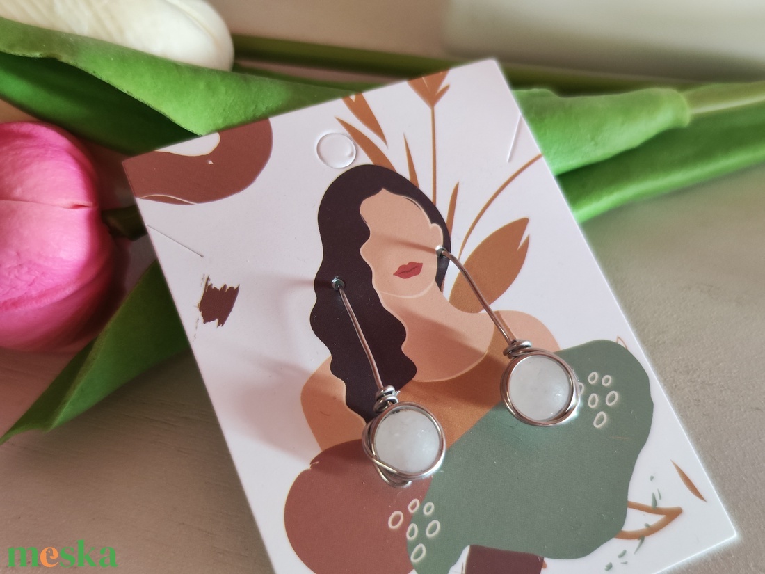 Egyedi, kézzel hajlított nemesacél fülbevaló rózsakvarccal! - ékszer - fülbevaló - lógó fülbevaló - Meska.hu