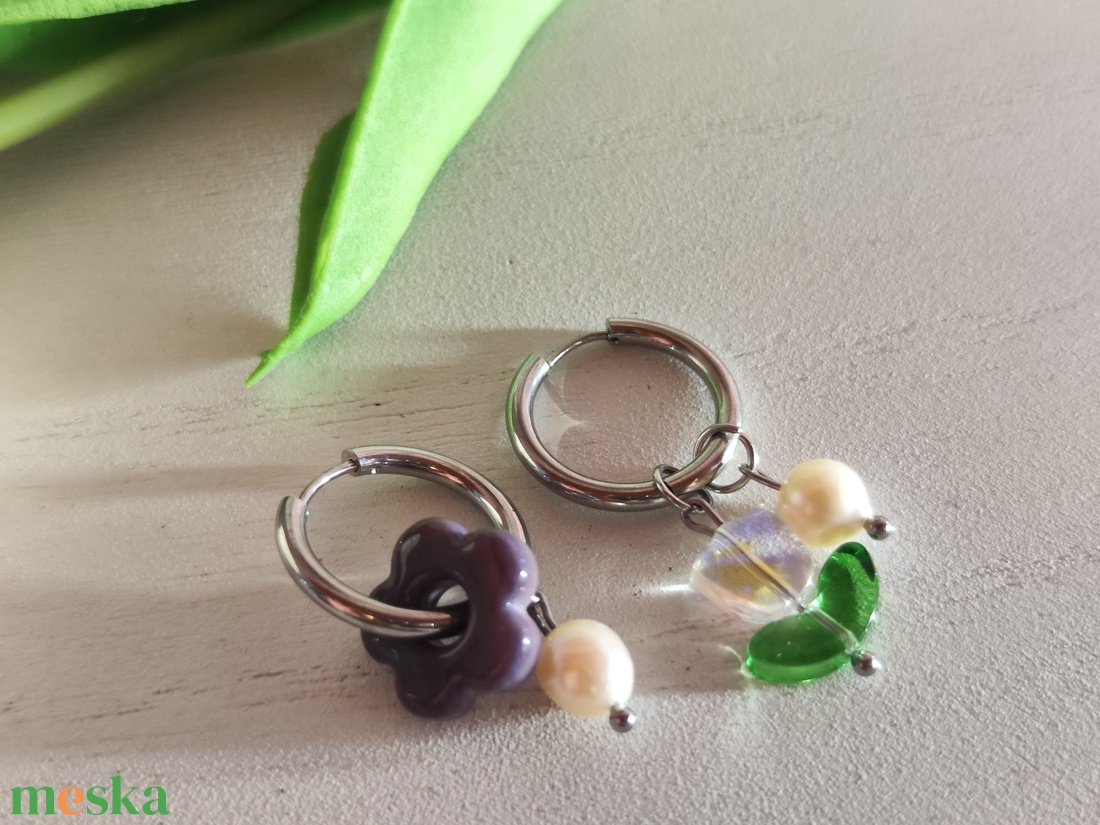 Tavaszi virágos nemesacél fülbevaló AAA gyöngyökkel! - ékszer - fülbevaló - lógó fülbevaló - Meska.hu