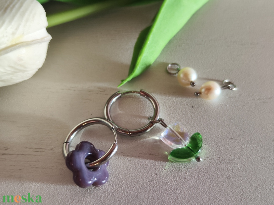 Tavaszi virágos nemesacél fülbevaló AAA gyöngyökkel! - ékszer - fülbevaló - lógó fülbevaló - Meska.hu