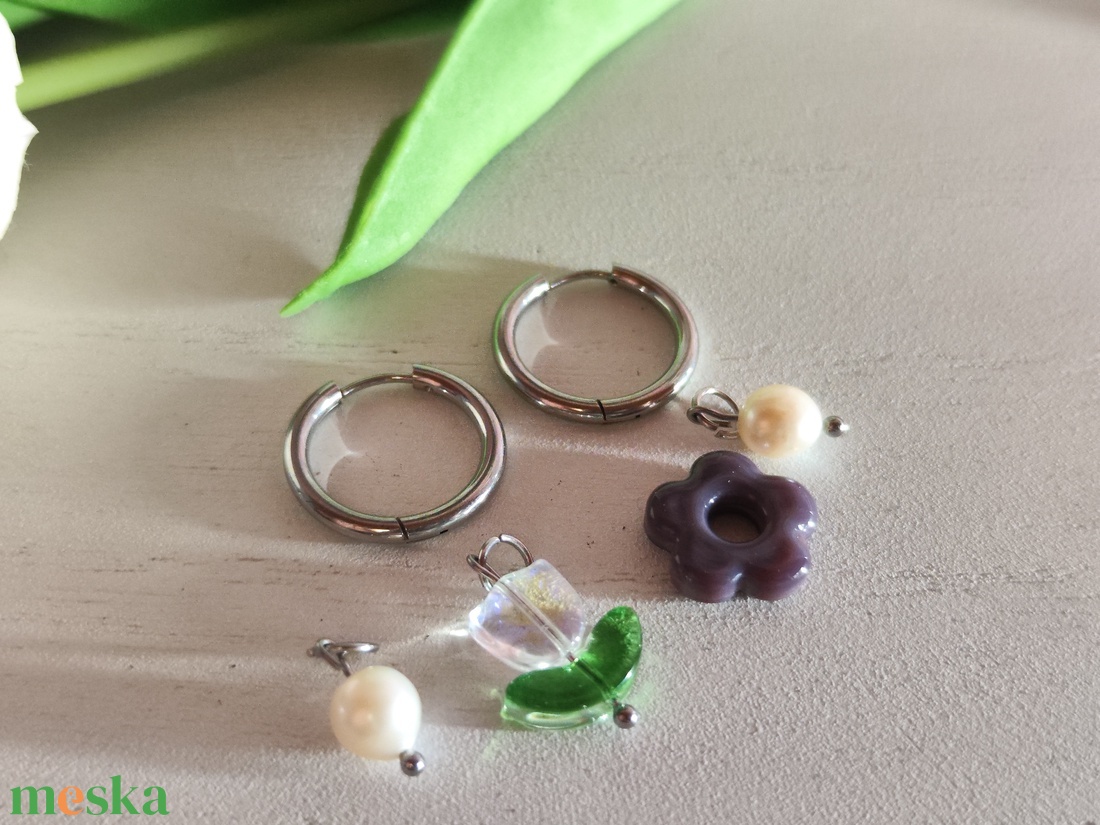 Tavaszi virágos nemesacél fülbevaló AAA gyöngyökkel! - ékszer - fülbevaló - lógó fülbevaló - Meska.hu