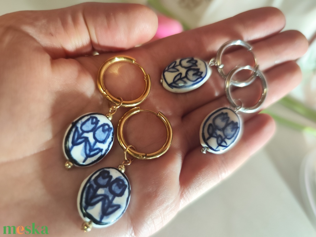 Tulipán Love � Variálható kerámia fülbevaló (Arany/Ezüst)! - ékszer - fülbevaló - lógó fülbevaló - Meska.hu