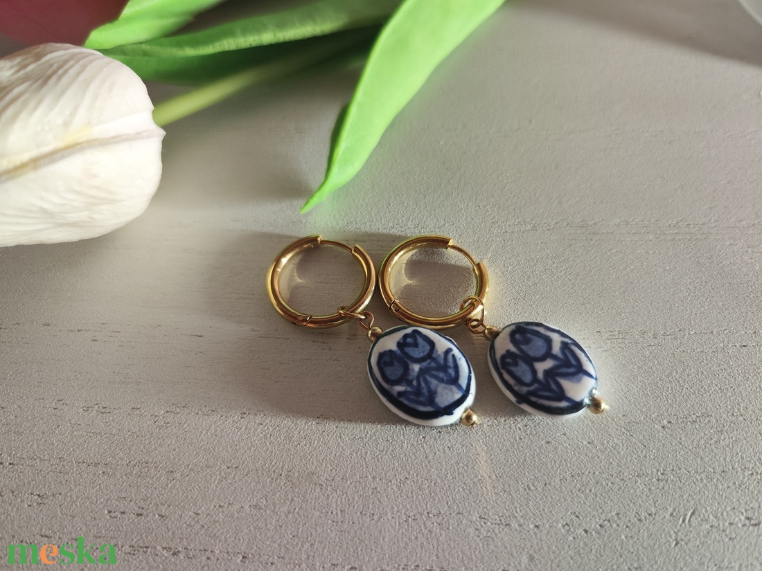 Tulipán Love � Variálható kerámia fülbevaló (Arany/Ezüst)! - ékszer - fülbevaló - lógó fülbevaló - Meska.hu