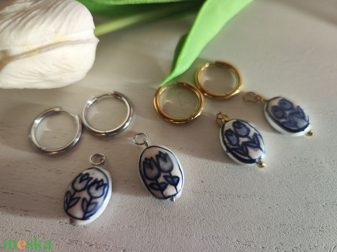 Tulipán Love � Variálható kerámia fülbevaló (Arany/Ezüst)! - ékszer - fülbevaló - lógó fülbevaló - Meska.hu