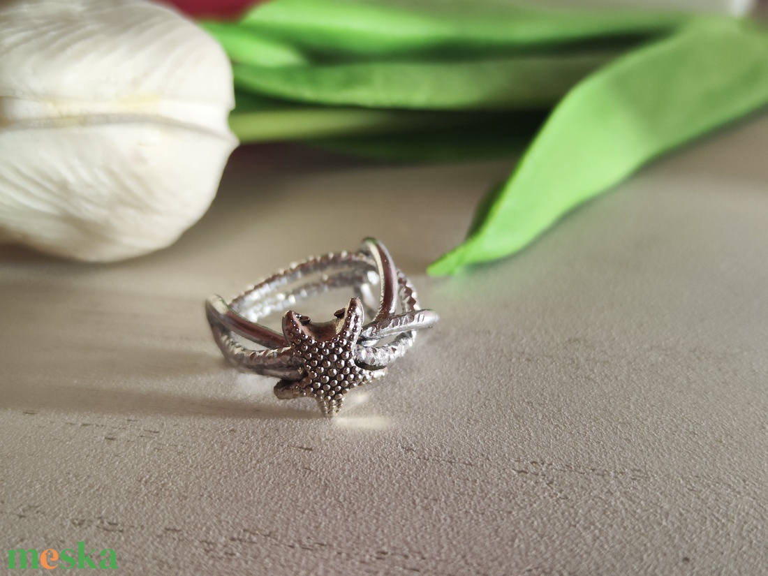EGYETLEN DARAB! Tengeri Csillag Ezüstfényű Gyűrű � Egyedi, kézzel készült ékszer (56-os méret) - ékszer - gyűrű - figurális gyűrű - Meska.hu
