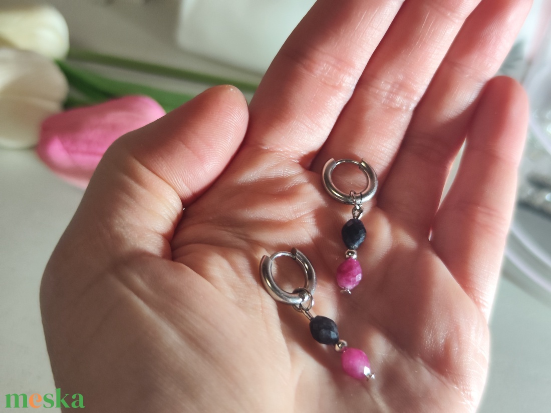 Elegancia és természet: 2 az 1-ben nemesacél karika fülbevaló � Levehető valódi jáspis függővel! - ékszer - fülbevaló - lógó fülbevaló - Meska.hu