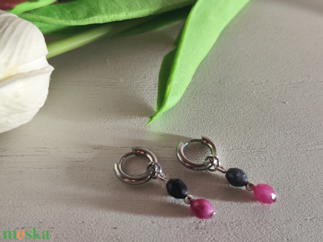 Elegancia és természet: 2 az 1-ben nemesacél karika fülbevaló � Levehető valódi jáspis függővel! - ékszer - fülbevaló - lógó fülbevaló - Meska.hu