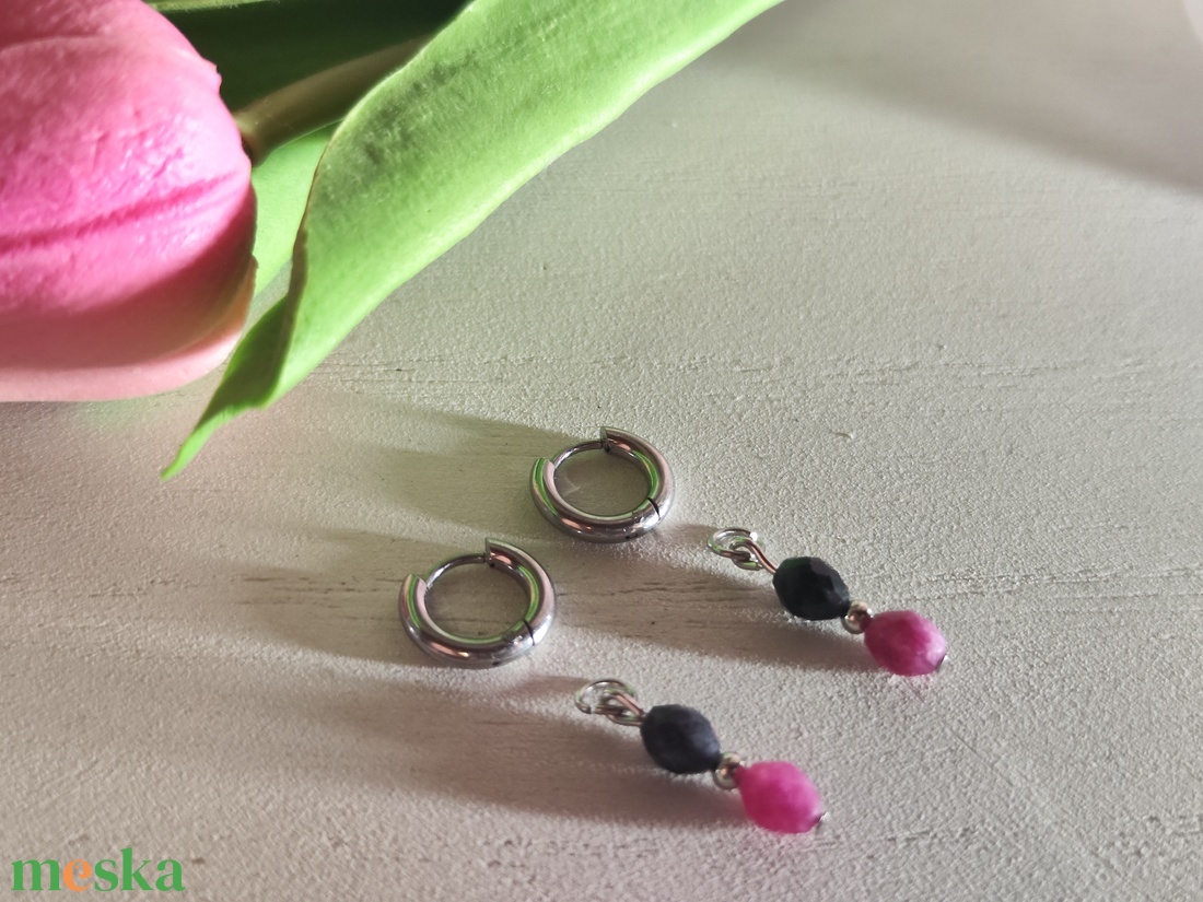 Elegancia és természet: 2 az 1-ben nemesacél karika fülbevaló � Levehető valódi jáspis függővel! - ékszer - fülbevaló - lógó fülbevaló - Meska.hu