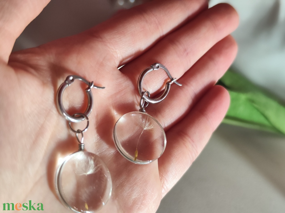 2 az 1-ben Pitypang Varázs � Nemesacél Gyanta Fülbevaló - ékszer - fülbevaló - lógó csepp fülbevaló - Meska.hu