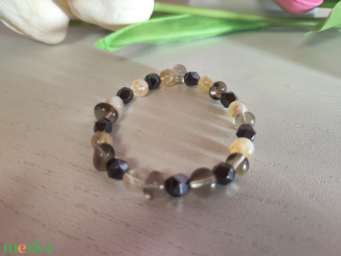 Napfény a sziklák között � Egyedi Füstkvarc, Citrin és Hematit Csillag karkötő - ékszer - karkötő - ásványkarkötő - Meska.hu