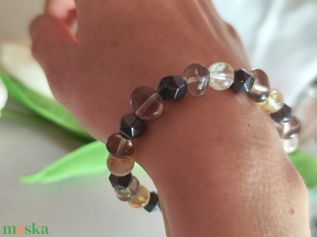 Napfény a sziklák között � Egyedi Füstkvarc, Citrin és Hematit Csillag karkötő - ékszer - karkötő - ásványkarkötő - Meska.hu