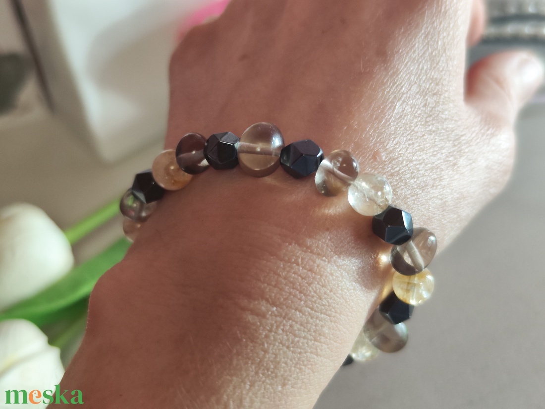 Napfény a sziklák között � Egyedi Füstkvarc, Citrin és Hematit Csillag karkötő - ékszer - karkötő - ásványkarkötő - Meska.hu