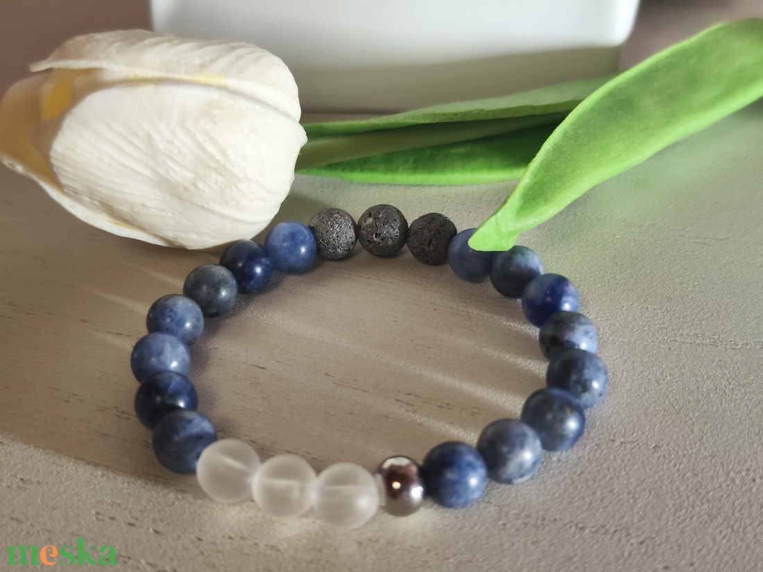Lélektársak � Prémium páros ásvány karkötő szett (A-minőségű Szodalit - Lávakő) - ékszer - karkötő - ásványkarkötő - Meska.hu