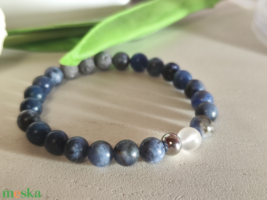 Lélektársak � Prémium páros ásvány karkötő szett (A-minőségű Szodalit - Lávakő) - ékszer - karkötő - ásványkarkötő - Meska.hu