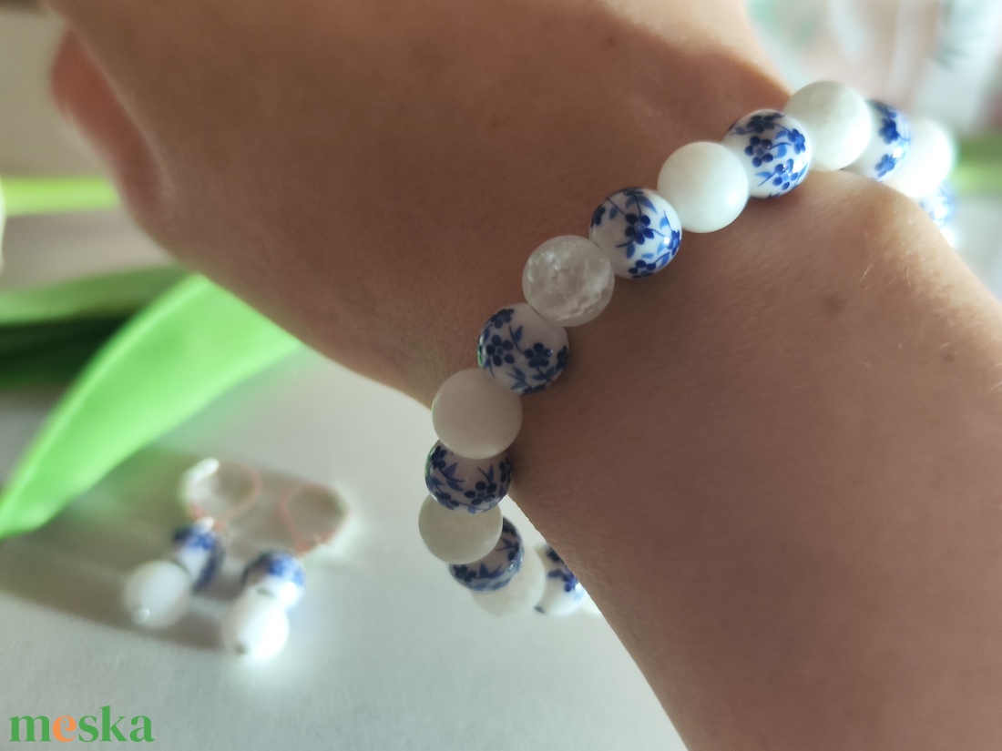 Kék-Fehér Elegancia � Hójáde és Orchidea Kerámia Ékszerszett - ékszer - ékszerszett - Meska.hu