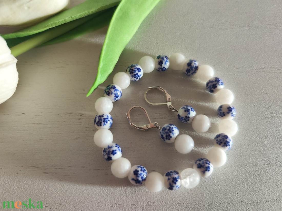 Kék-Fehér Elegancia � Hójáde és Orchidea Kerámia Ékszerszett - ékszer - ékszerszett - Meska.hu