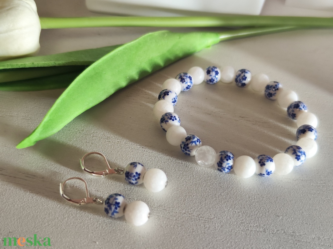 Kék-Fehér Elegancia � Hójáde és Orchidea Kerámia Ékszerszett - ékszer - ékszerszett - Meska.hu