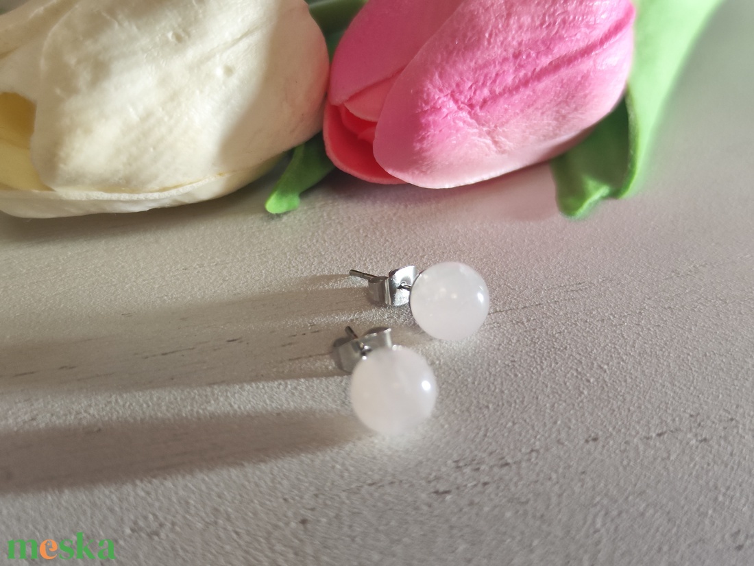 Ásványi Duó: Rózsakvarc és Szodalit Nemesacél Fülbevaló Szett  - ékszer - fülbevaló - pötty fülbevaló - Meska.hu