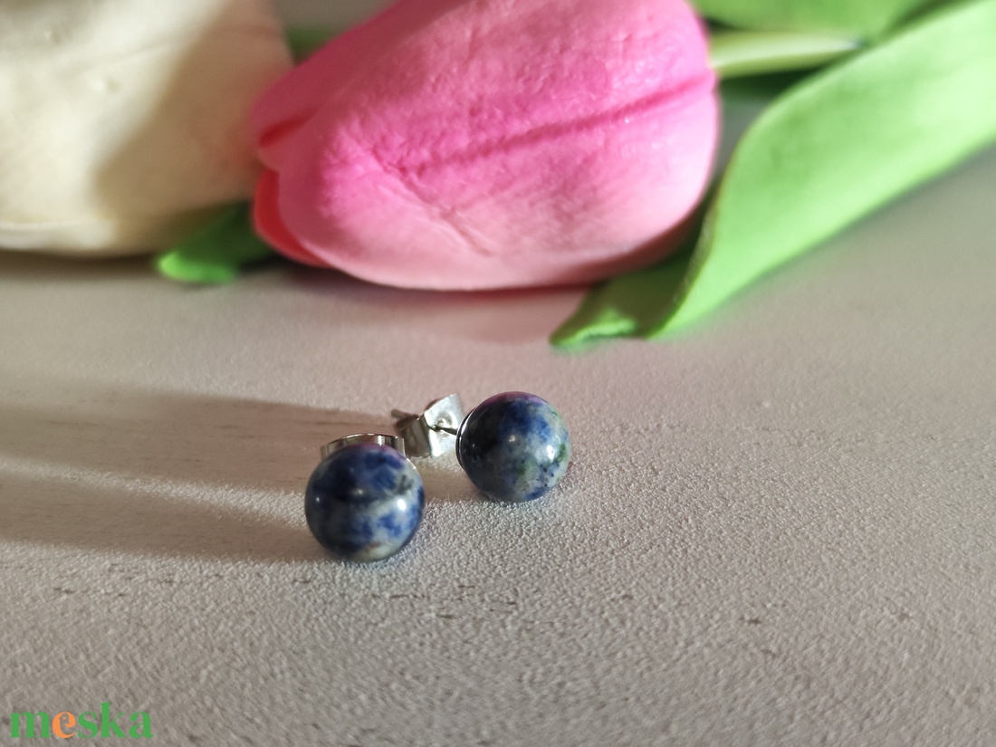 Ásványi Duó: Rózsakvarc és Szodalit Nemesacél Fülbevaló Szett  - ékszer - fülbevaló - pötty fülbevaló - Meska.hu