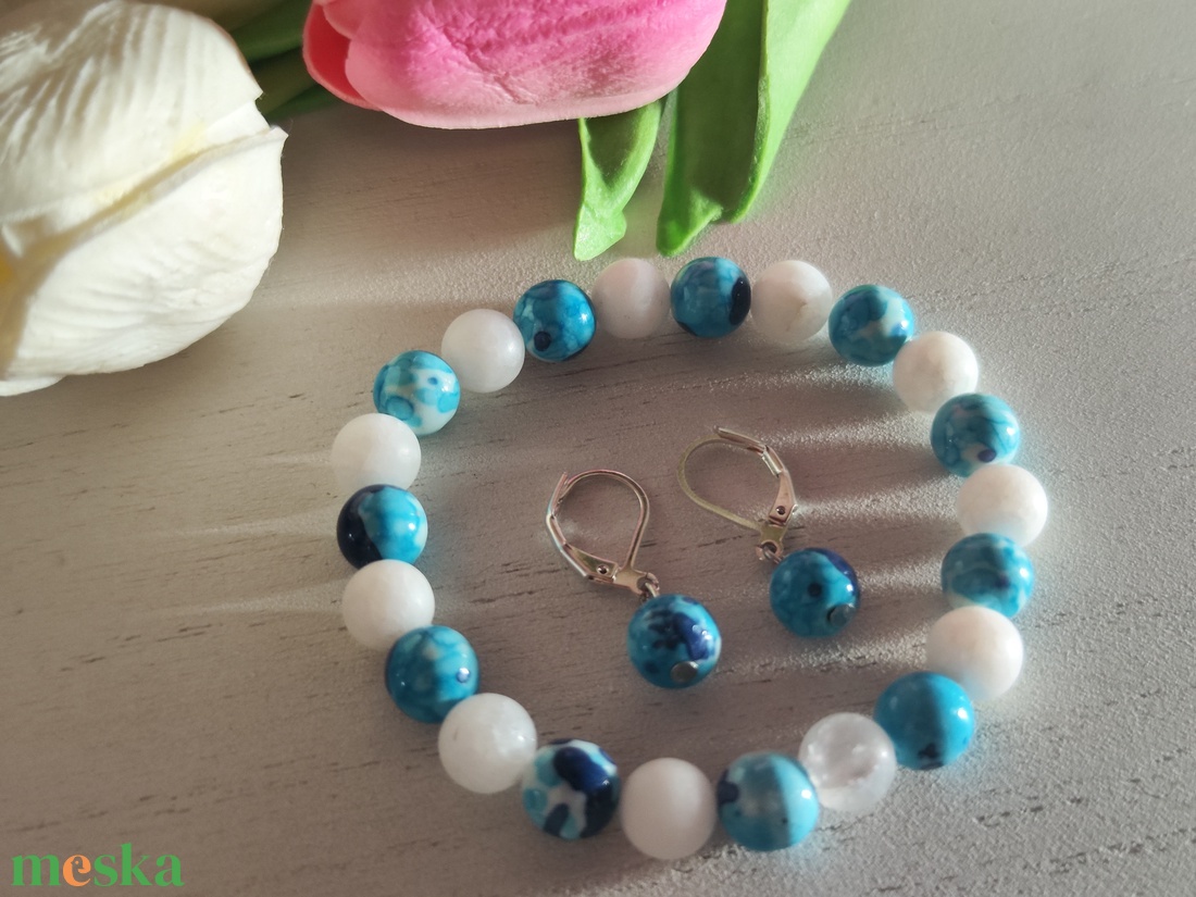 Óceán és Hó � Jáde Ékszerszett Hegyikristállyal - ékszer - ékszerszett - Meska.hu