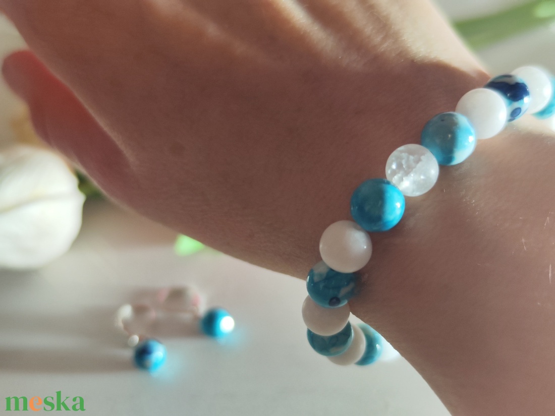 Óceán és Hó � Jáde Ékszerszett Hegyikristállyal - ékszer - ékszerszett - Meska.hu