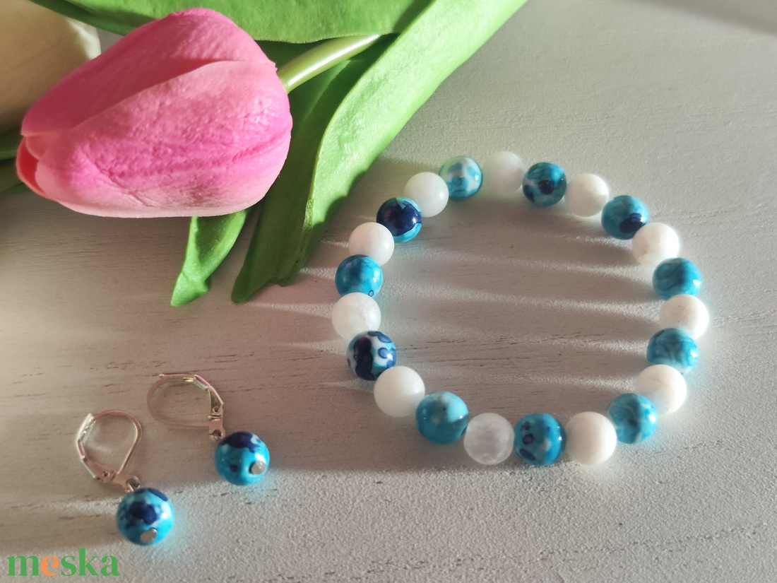 Óceán és Hó � Jáde Ékszerszett Hegyikristállyal - ékszer - ékszerszett - Meska.hu