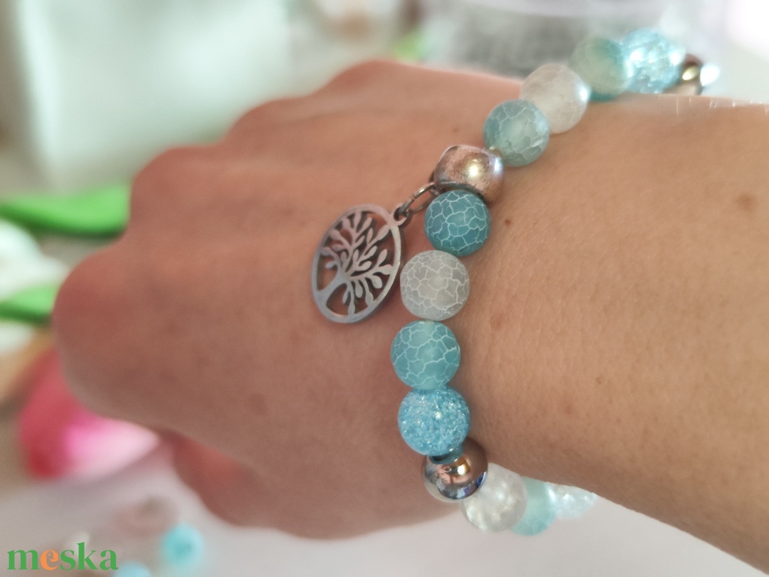 Égszínkék Harmónia � Nemesacél Achát és Hegyikristály Ékszerszett  - ékszer - ékszerszett - Meska.hu