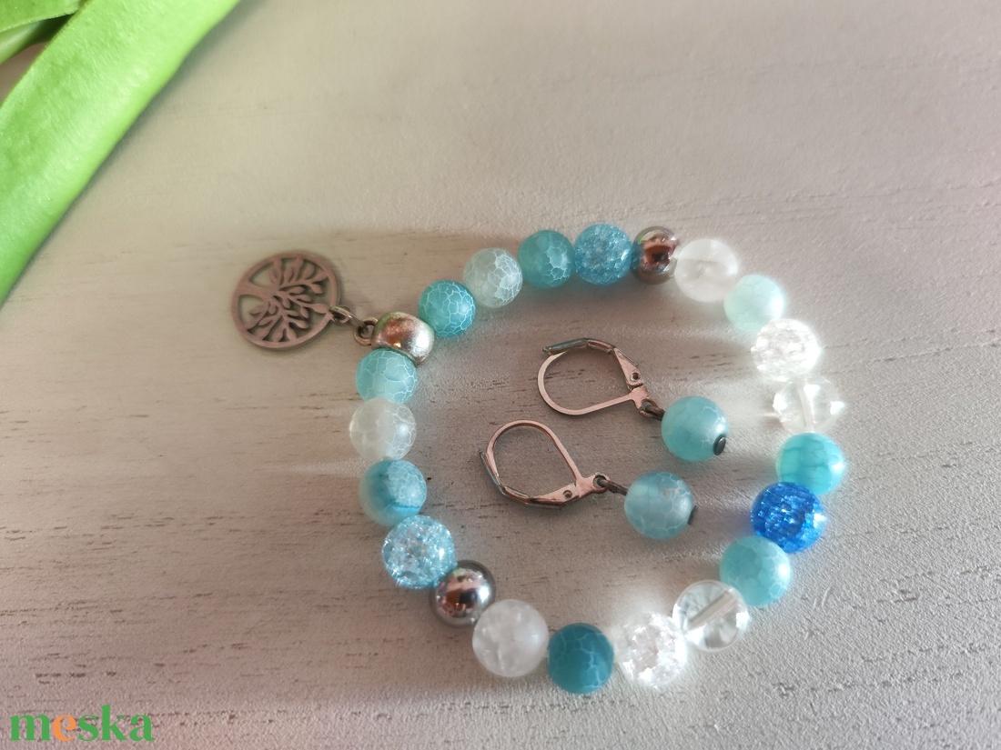 Égszínkék Harmónia � Nemesacél Achát és Hegyikristály Ékszerszett  - ékszer - ékszerszett - Meska.hu