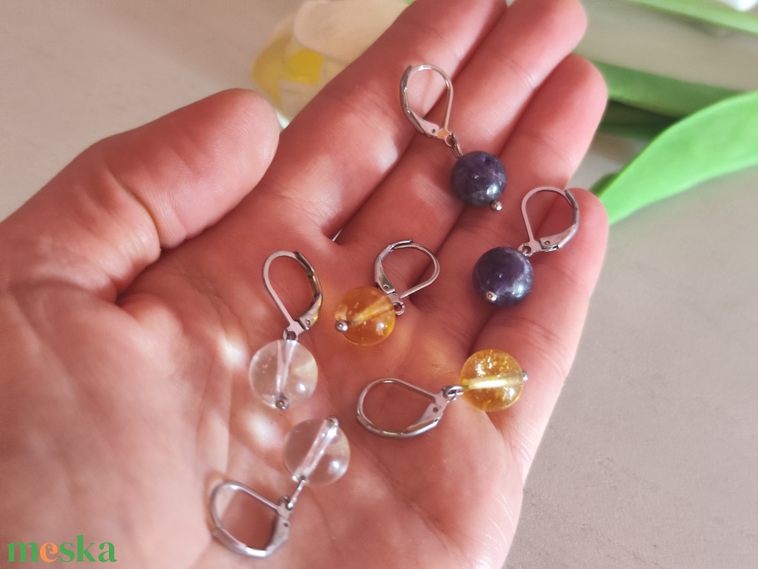 Ásványok Ereje � Nemesacél Biztonsági Kapcsos Fülbevalók  - ékszer - fülbevaló - lógós kerek fülbevaló - Meska.hu